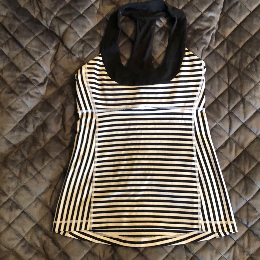 Lululemon Scoop Neck Tank BuiltIn Bra Bl/Wh Stripe
